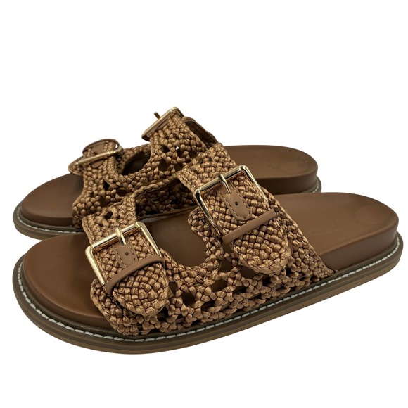 Joie Shoes - Joie Weaver Tan Macrame Double Buckle Slide Sandals Womens Size 8M Brown